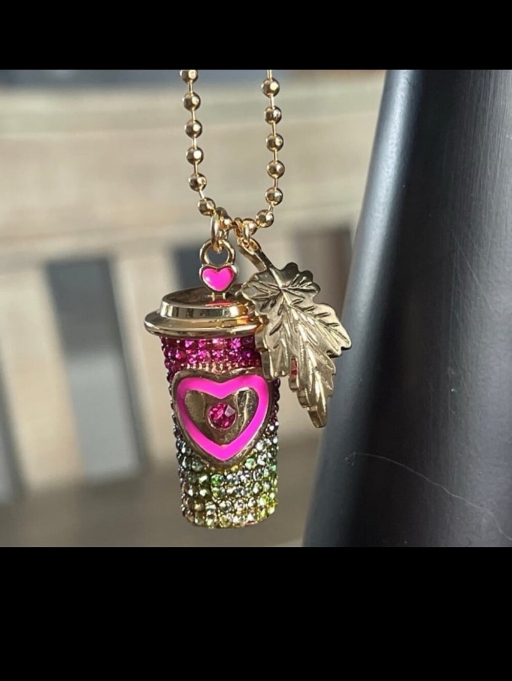 Betsey Johnson Fall Coffee Cup Rhinestone Heart Locket Necklace - NEW